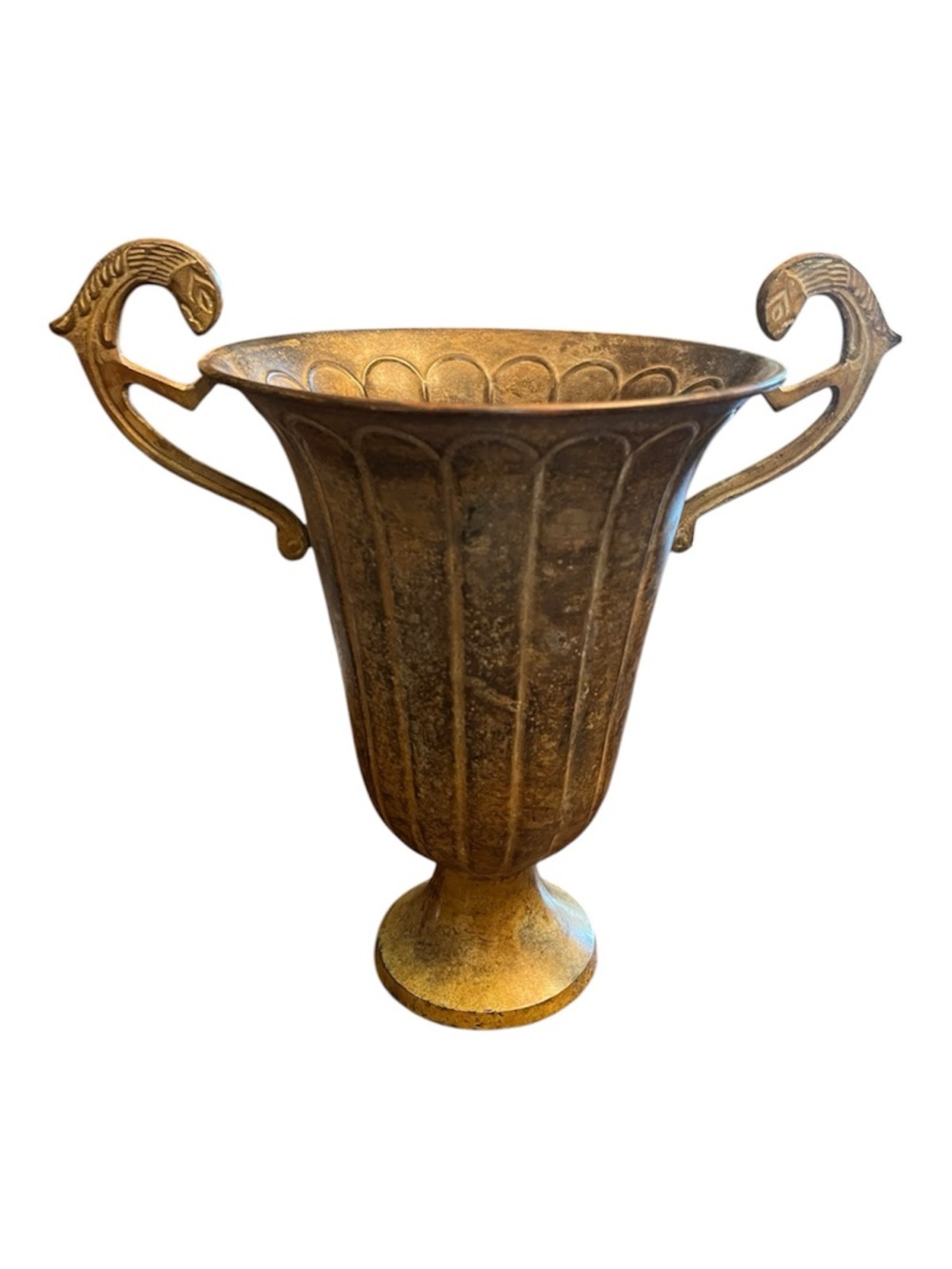 Vintage Two-Handled Trophy Vase in Aged Gold